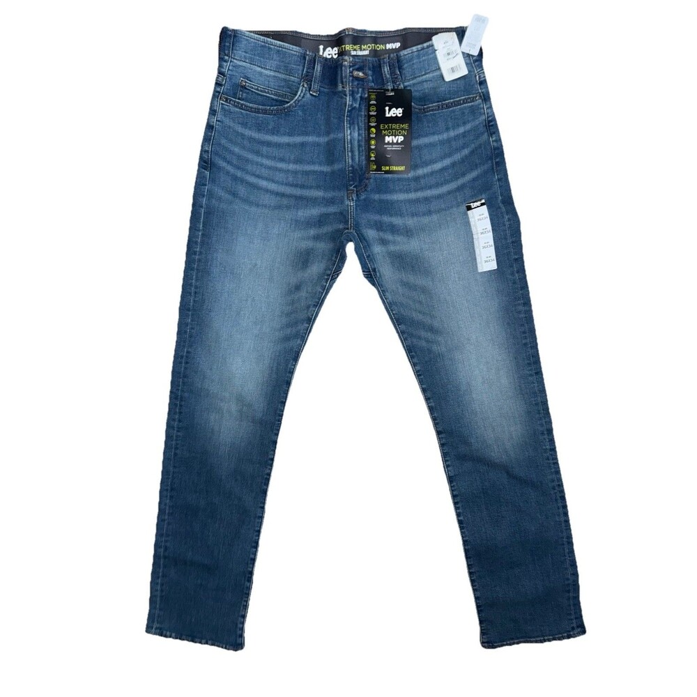 NWT Lee Mens 36x34 Nelson Blue Denim Slim Fit Straight Leg Extreme Motion Jeans